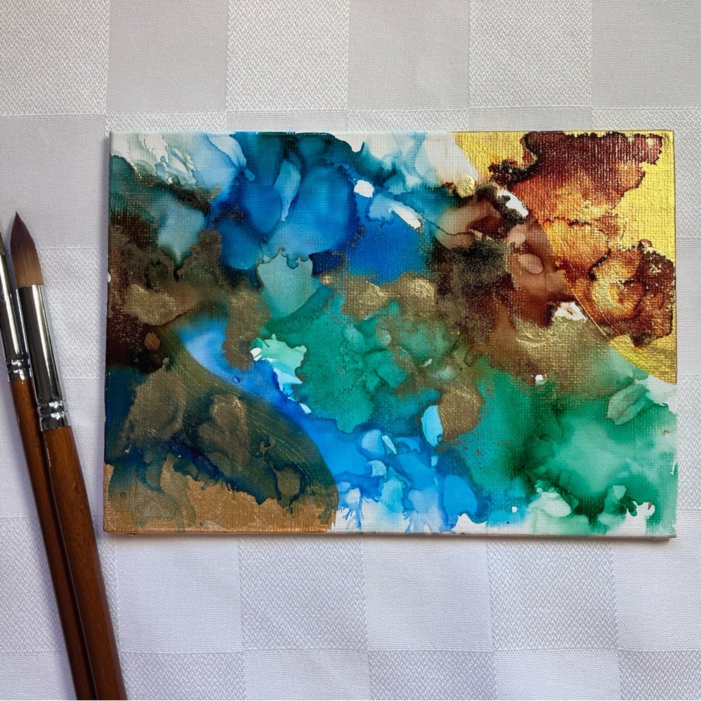 Colorful Original Abstract Alcohol Ink Small Space Shelf Art Painting